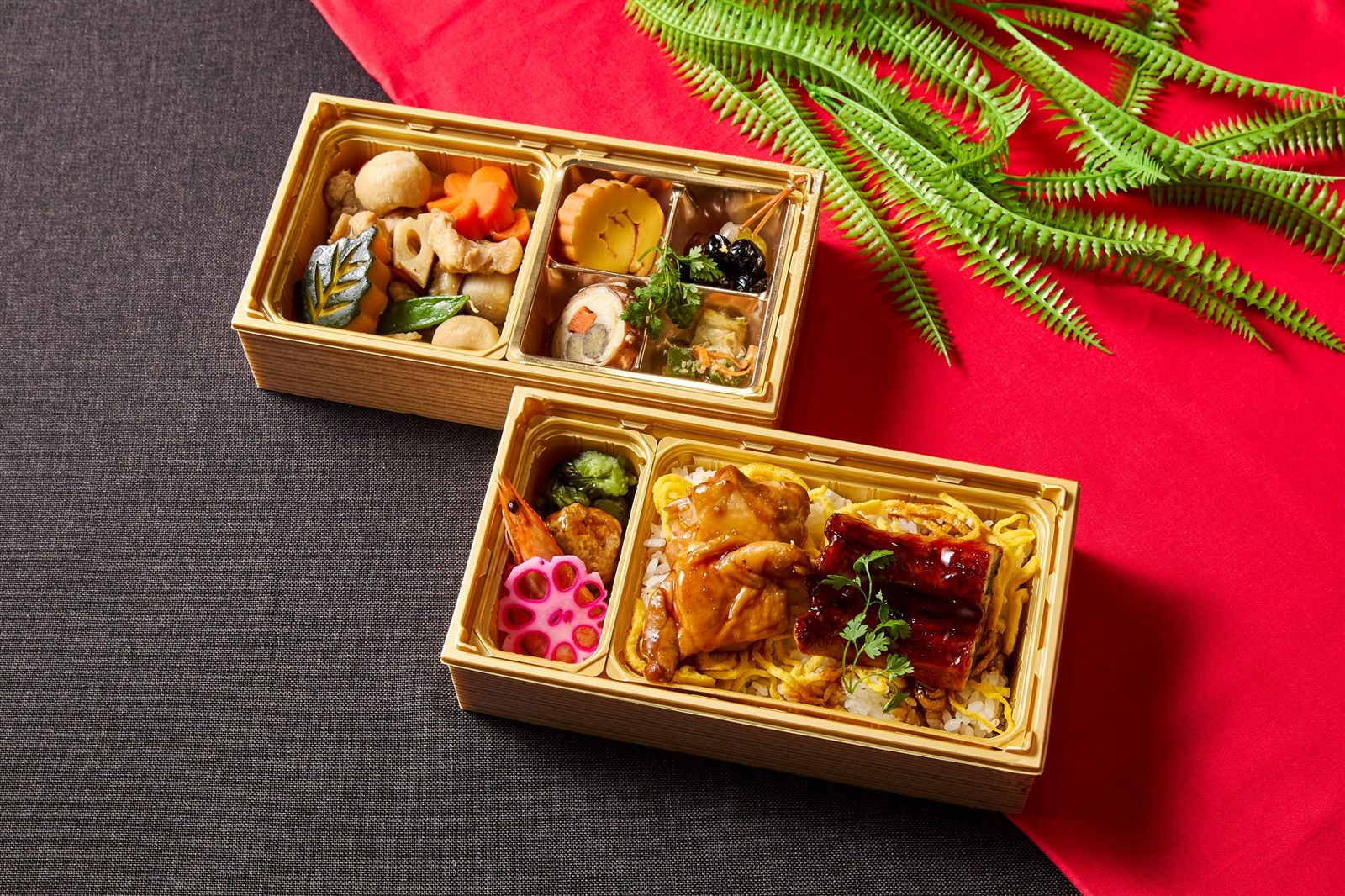 若鶏の照り焼きとうな丼と10種の副菜の会席二段重